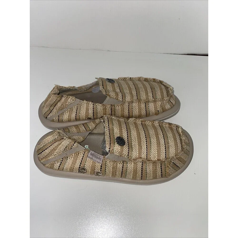 Skechers Raffia Stripe Slip On Shoes Summer Natural Size 6
